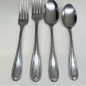 Lenox 18/10 Stainless Flatware 4Pc Set Rope Edge Scroll Handle Forks & Spoons